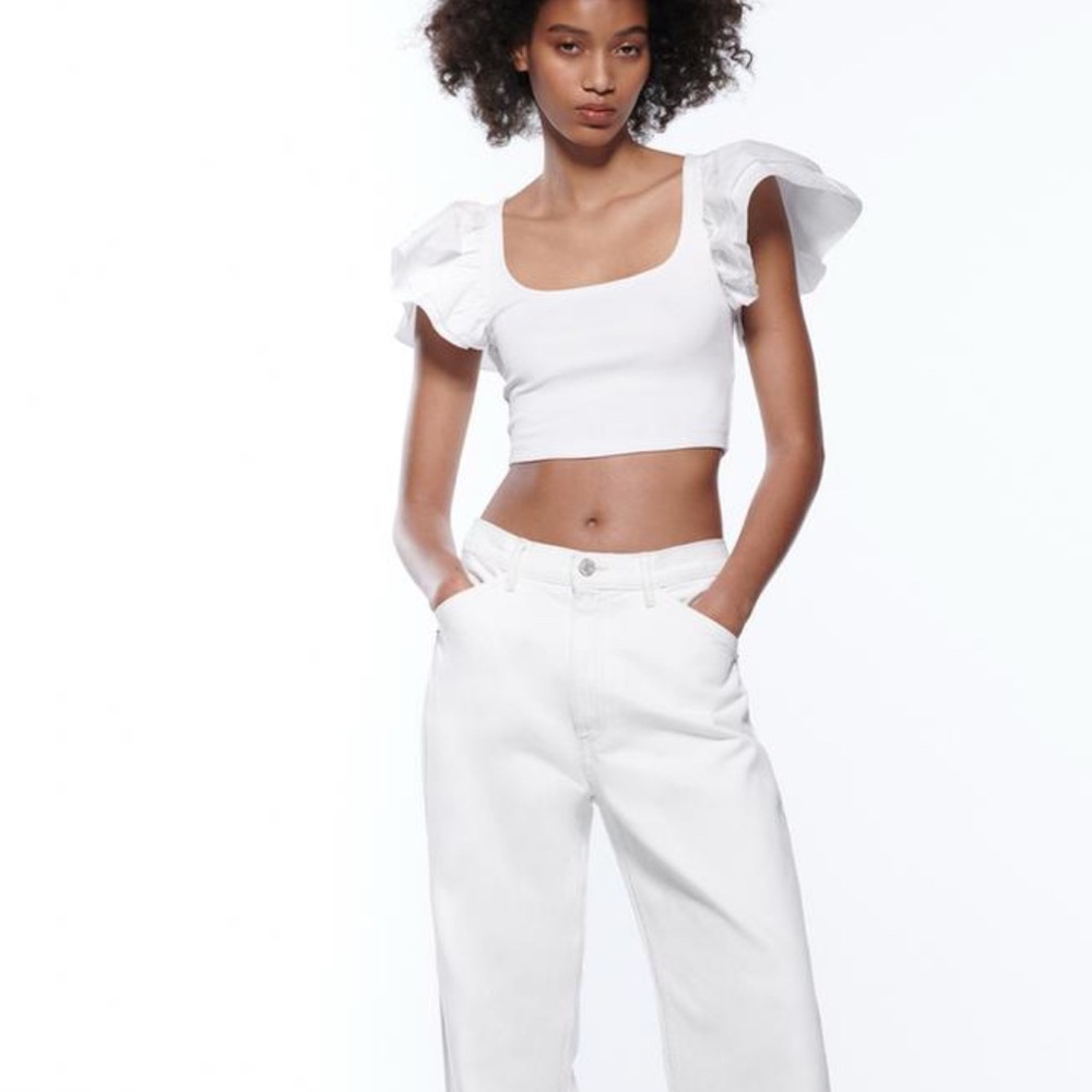 Zara white ruffle crop top